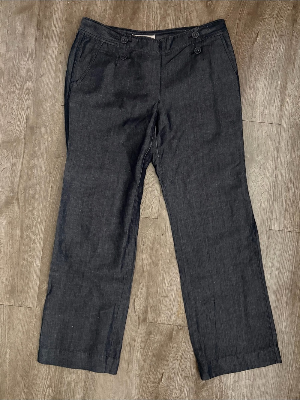 LOFT Marisa Trouser Chambray Linen-Cotton Wide Leg Pants Sz 6P